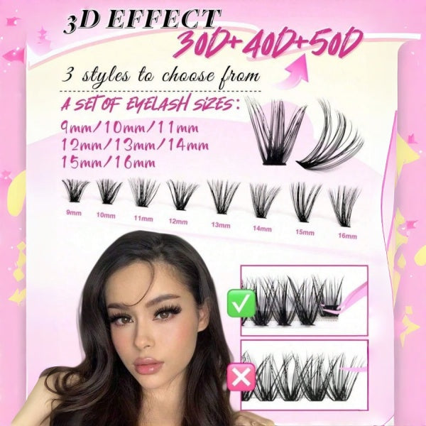 DIY Lash Extension Clusters 640pcs – D Curl 30D/40D/50D Wispy Lashes