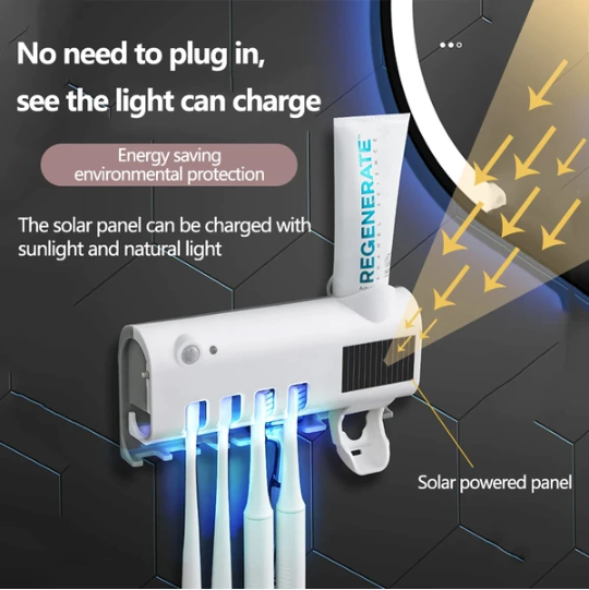 UV Toothbrush Holder & Automatic Toothpaste Dispenser – Wall-Mount Set
