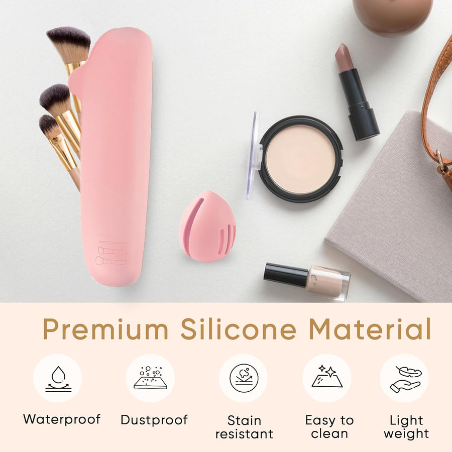 Silicone Travel Makeup Brush Holder – Soft Sponge & Brush Case