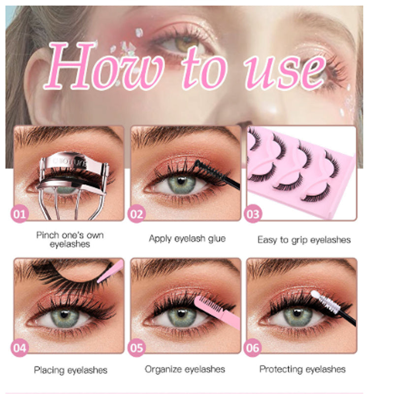 Wispy Cat-Eye False Lashes 15 Pairs – Fluffy 3D Clear-Band Lashes