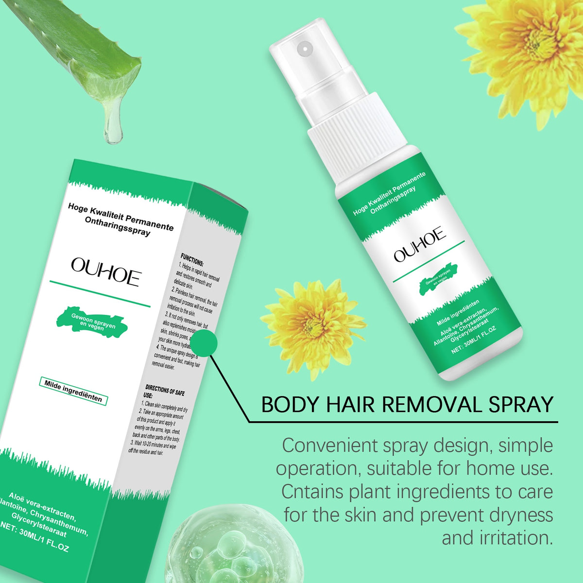 Gentle Hair Removal Mousse Spray – Underarm, Arm & Leg, 30 ml