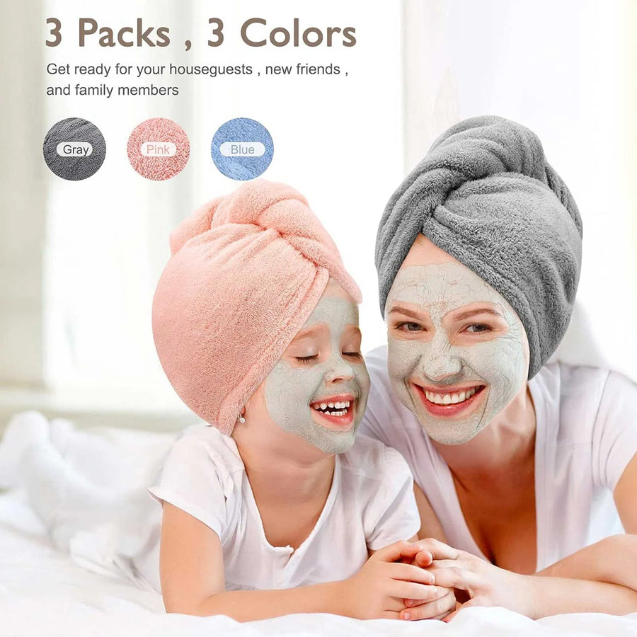 3-Pack Microfiber Hair Towel Wraps – Quick-Dry, Frizz-Free Turbans