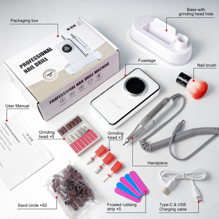 Cordless Electric Nail Drill Kit – 50000RPM Rechargeable E-File
