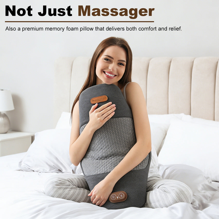 Heated Lumbar Massage Pillow – Memory Foam Back Support with Vibration