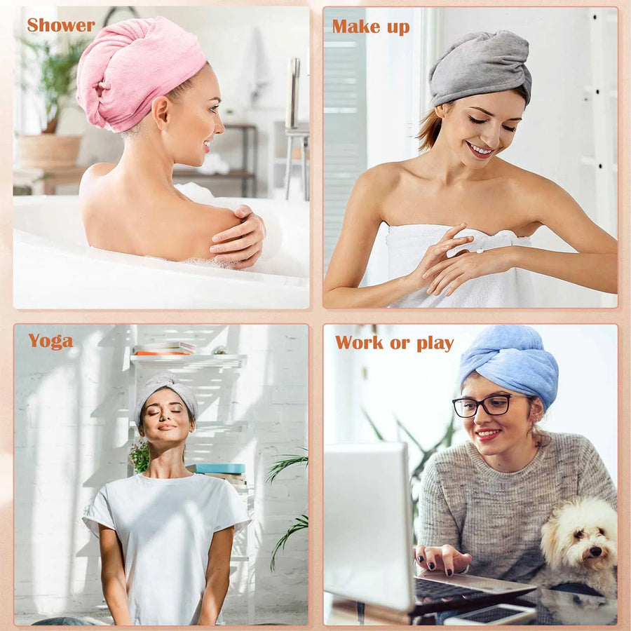 3-Pack Microfiber Hair Towel Wraps – Quick-Dry, Frizz-Free Turbans