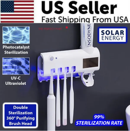 UV Toothbrush Holder & Automatic Toothpaste Dispenser – Wall-Mount Set