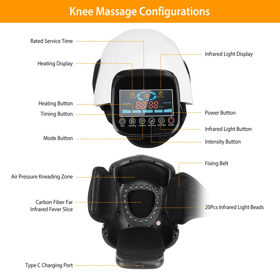 Cordless Heated Knee Massager – Air Pressure Kneading Wrap with Timer