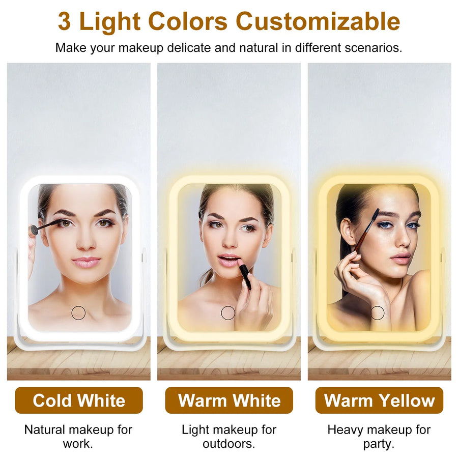 Double-Sided LED Makeup Mirror – 1X/10X Magnification, Travel
