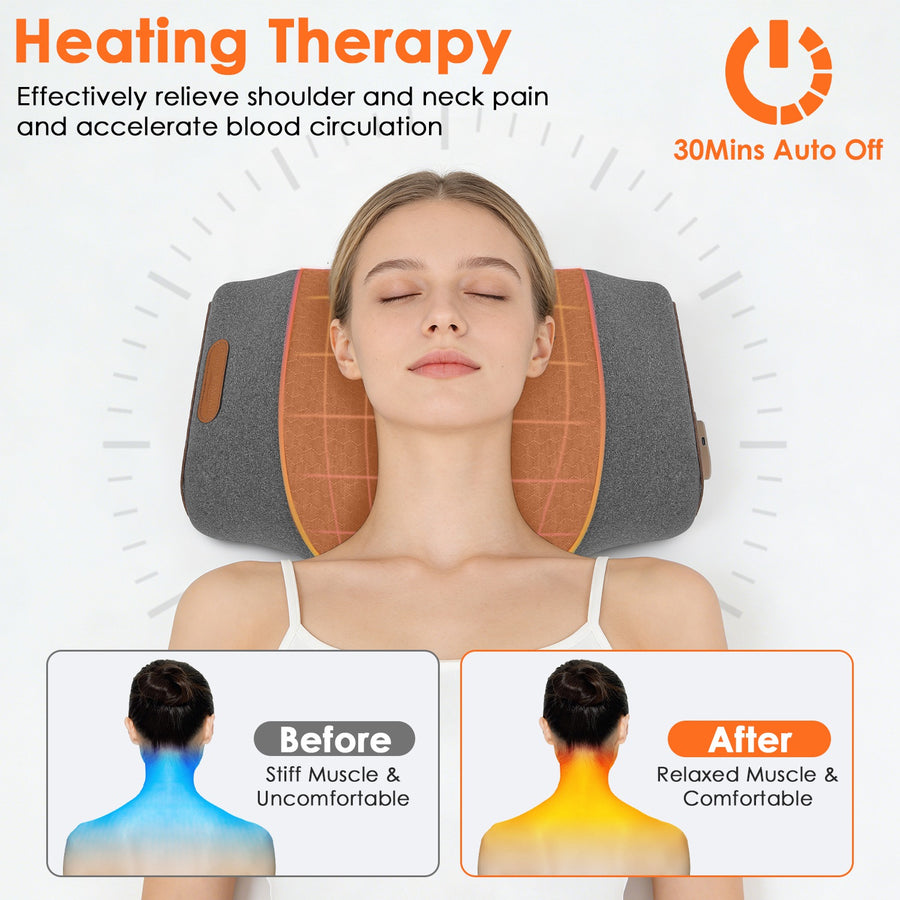 3-in-1 Heated Neck Massager Pillow – Air Compression & Vibration, Timer