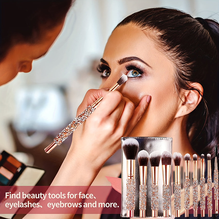 10-Piece Crystal Makeup Brush Set – Face & Eye
