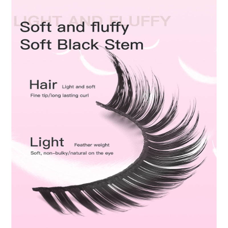 Wispy Cat-Eye False Lashes 15 Pairs – Fluffy 3D Clear-Band Lashes