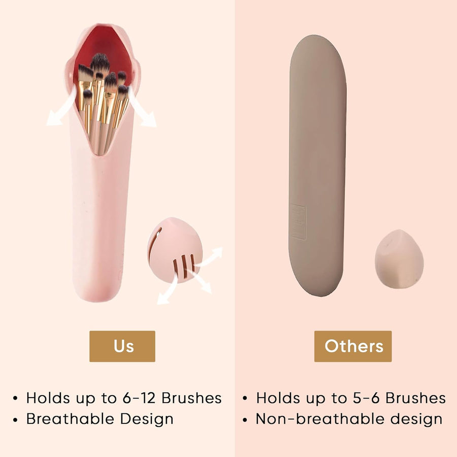 Silicone Travel Makeup Brush Holder – Soft Sponge & Brush Case
