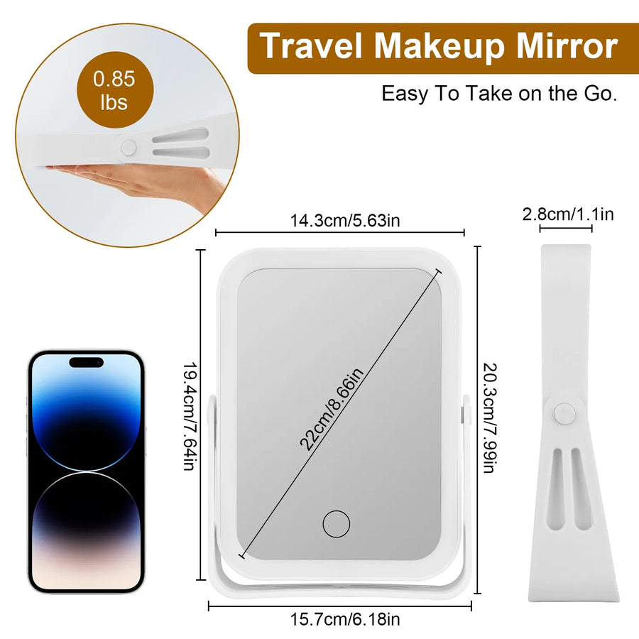 Double-Sided LED Makeup Mirror – 1X/10X Magnification, Travel
