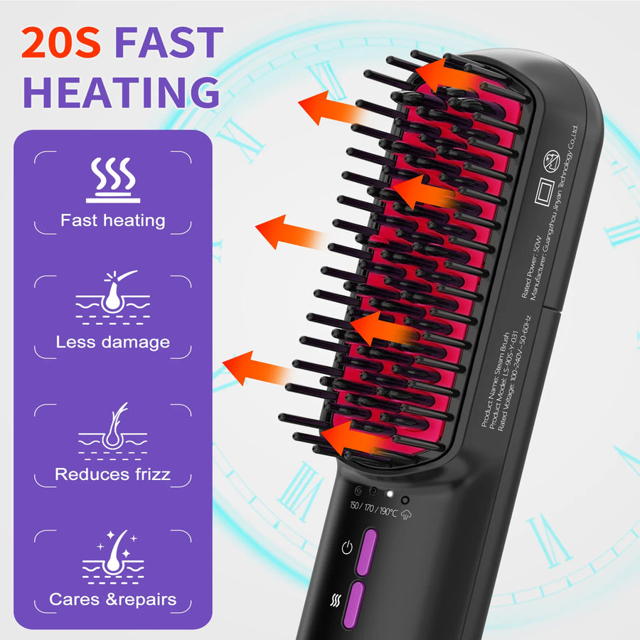Ionic Steam Hair Straightener Brush – Anti-Frizz Ceramic, Fast Heating