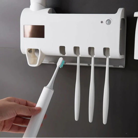 UV Toothbrush Holder & Automatic Toothpaste Dispenser – Wall-Mount Set
