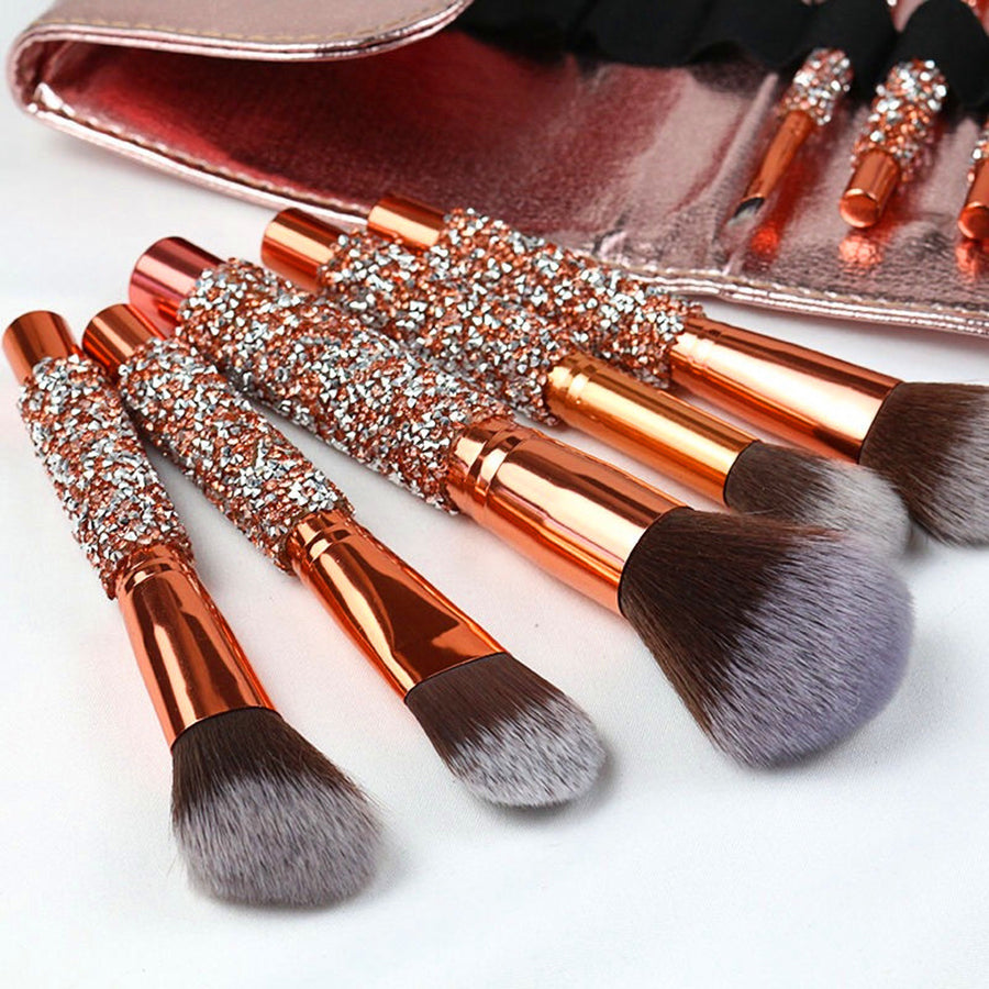 10-Piece Crystal Makeup Brush Set – Face & Eye