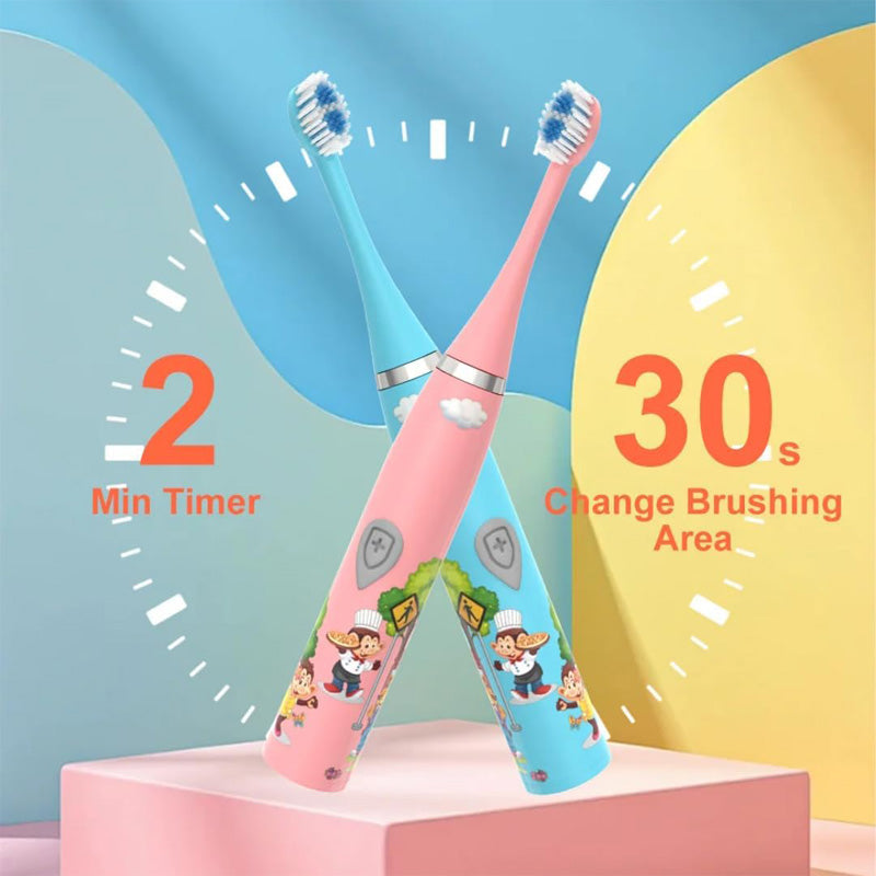 Kids Sonic Electric Toothbrush – Soft Bristles, IPX6, 6 Brush Heads
