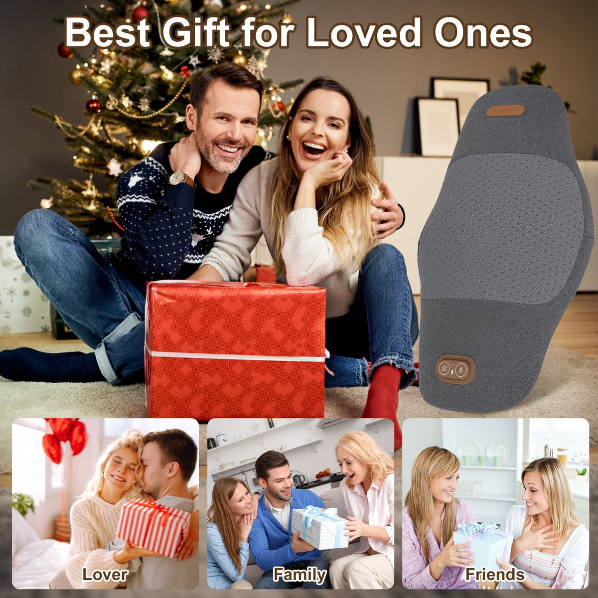 Heated Lumbar Massage Pillow – Memory Foam Back Support with Vibration